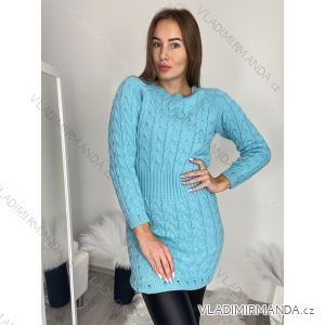 Šaty pletené dlhý rukáv dámske (S/M/L ONE SIZE) TALIANSKA MÓDA IMWBL24124/DR