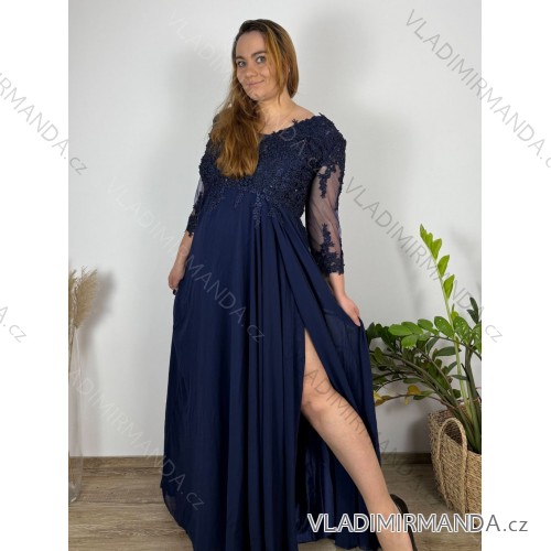 Šaty společenské elegantní krajkové s 3/4 rukávem dámské (2XL-5XL) ITALSKá MODA IMS259028/DUR 4XL tmavo modrá