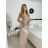 Šaty dlhé elegantné spoločenské flitrové na ramienka dámske (S/M/L ONE SIZE) TALIANSKA MÓDA IMPSH2583785 béžová S/M/L