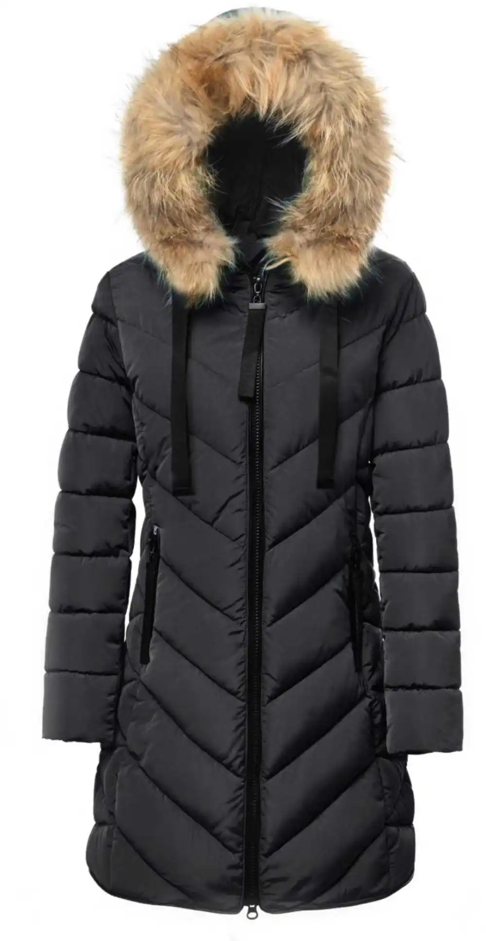 Kabát zimný na zips s kapucňou dlhý rukáv dámsky (S-3XL ONE SIZE) TALIANSKA MÓDA IMPNF242537 čierna 5XL