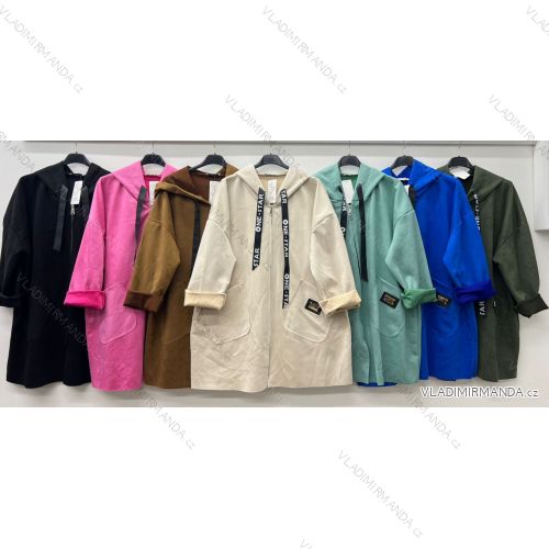 Kabát/bunda slabý na zips s kapucňou dlhý rukáv dámsky nadrozmer (52/54/56 ONE SIZE) TALIANSKA MÓDA IM425075