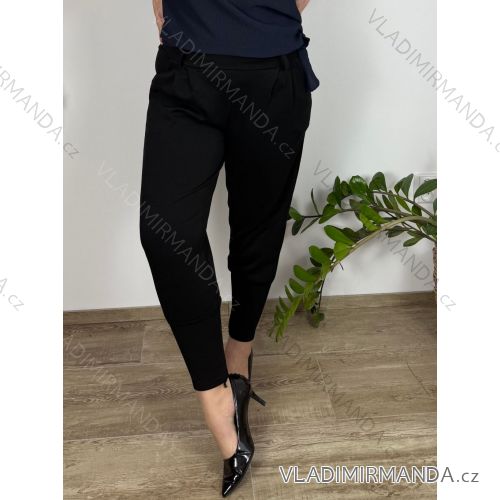 Nohavice elegantné s opaskom dámske nadrozmer (M/L/XL ONE SIZE) TALIANSKA MÓDA IM425061/DUR L / XL čierna