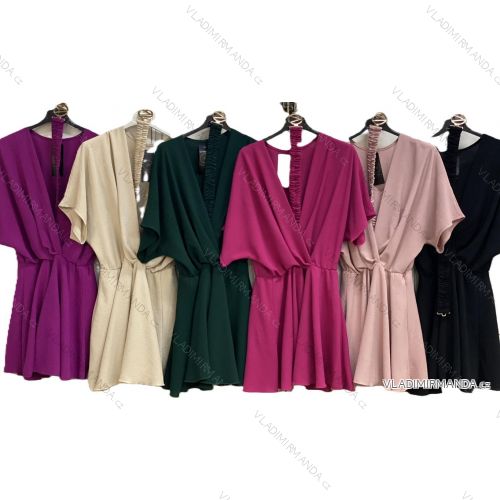 Šaty krátke elegantné s opaskom krátky rukáv dámske nadrozmer (48/50/52 ONE SIZE) TALIANSKA MÓDA IMC25135