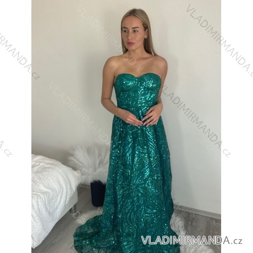 Šaty spoločenské flitrové na ramienka dámske (SL) FRANCÚZSKA MÓDA FMPEL23HM2350-1 zelená smaragdová L