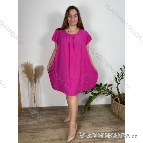 Šaty krátke voľnočasové letné krátky rukáv dámske nadrozmer (54/56/58 ONE SIZE) TALIANSKA MÓDA IM425040/DUR 56/58 tmavo ružová