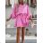 Šaty krátke elegantné letné s opaskom 3/4 dlhý rukáv dámske (XS/S/M ONE SIZE) TALIANSKA MÓDA IMD25040