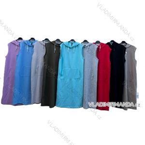 Šaty mikinové s kapucňou a vreckami bez rukávu dámske nadrozmer (38/40/42 ONE SIZE) TALIANSKA MÓDA IMD25068