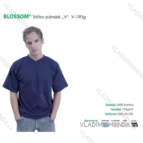 Tričko do v, krátky rukáv pánske jednofarebné (s-xxl) BLOSSOM V-190G