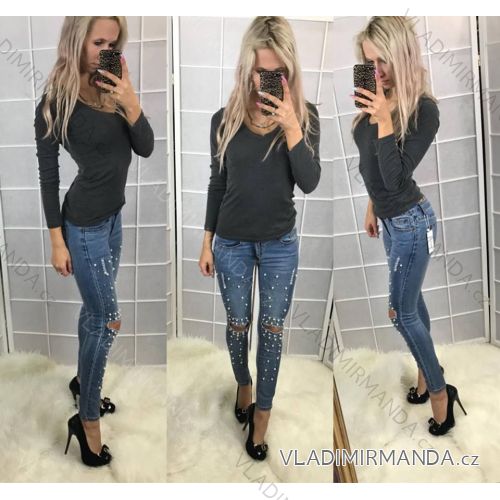 Rifle jeans s perličkami dámske (26-30 / XS-L) AFASHION AF18057
 svetlo modrá 26