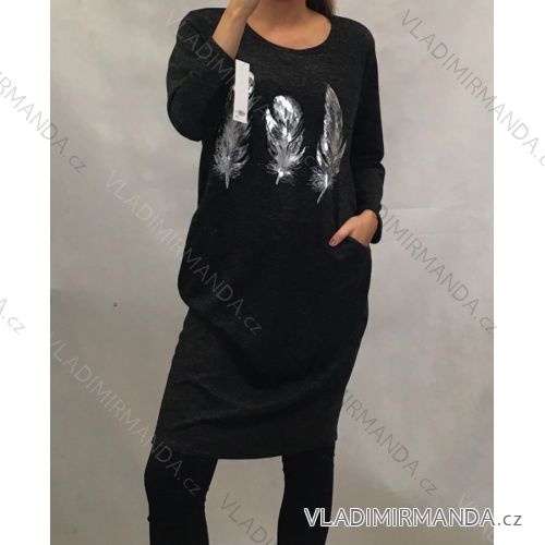 Šaty teplé dámske nadrozmerné (L-3XL) POĽSKÁ MÓDA PM519055