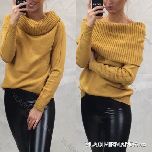 Sveter s Golier teplý úpletový dlhý rukáv dámske (uni m / L) TALIANSKÁ MÓDA IM519561