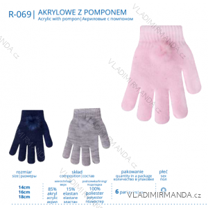 Rukavice prstové s brmbolcami detské dievčenské (14-18 cm) YoClub PV319R-069
