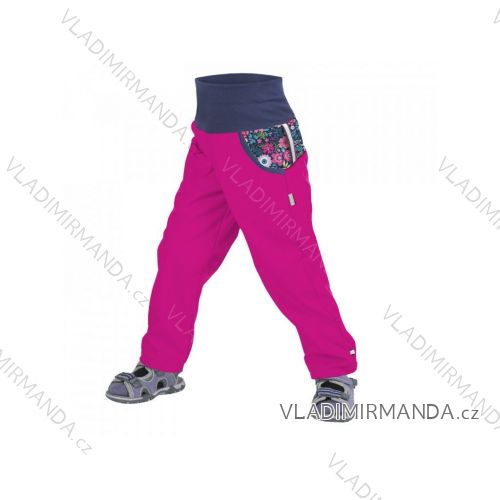 Nohavice softshellové bez zateplenia  dětské dievčenské KVĚTINKY FUCHSIOVÉ (116-134) UN20017
