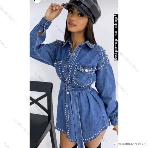 Šaty košeľové denim dlhý rukáv dámske sa cvoky (uni s-l) Talianska MODA JMK20006
