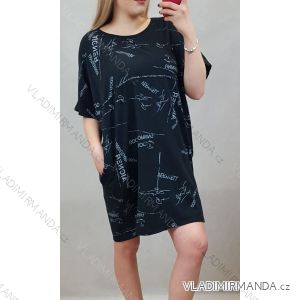 Šaty klasik s krátky rukáv dámske s vreckom (uni xl / xxl) Taliansko MÓDA IM720057
