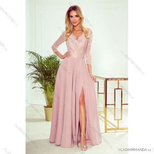 309-4 AMBER elegant lace long dress with a neckline - dirty pink