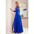 309-2 AMBER elegant lace long dress with a neckline - Royal blue