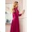 309-1 AMBER elegant lace long dress with a neckline - Burgundy color