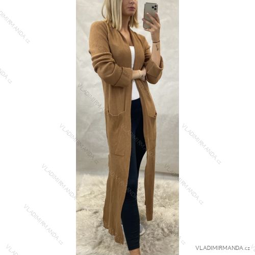 Cardigan pletený teplý dlouhý rukáv dámský (UNI S/M) ITALSKÁ MÓDA IMM20594/DR S / M one size béžový