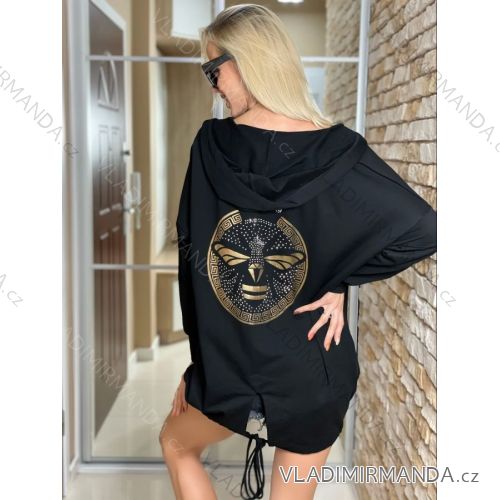 Mikina dlhý rukáv na zips s kapucňou dámska nadrozmerná (XL / 2XL ONE SIZE) TALIANSKÁ MÓDA IMWK21103