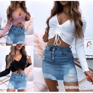 Tričko dlhý rukáv crop top dámske (S / M ONE SIZE) TALIANSKÁ MÓDA IMWK21134