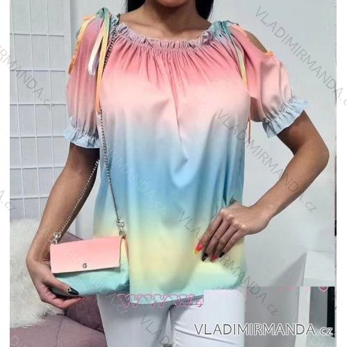 Halenka elegantní krátký rukáv s kabelkou dámská (S/M ONE SIZE) ITALSKÁ MÓDA IMWY21RAINBOW