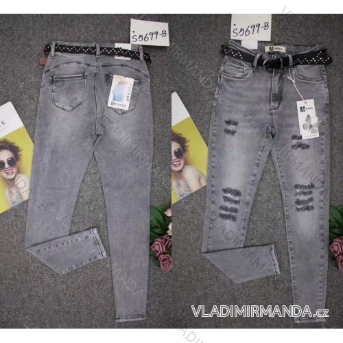 Nohavice rifle jeans s opaskom dlhé trhané dámske (XS-XL) M.SARA MRS21S5699-B