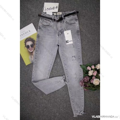 Nohavice rifle jeans s opaskom dlhé trhané dámske (XS-XL) M.SARA MRS21S5608-B