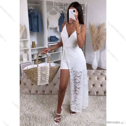 Šaty dlhé letné čipkové na ramienka dámske (S / M ONE SIZE) TALIANSKÁ MÓDA IMWE21004