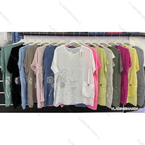 Tunika bavlnená krátky rukáv dámska nadrozměr (XL / XXL ONE SIZE) TALIANSKÁ MÓDA IMWT21123