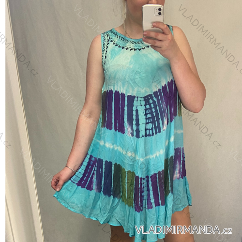 Šaty letné bez rukávov nadrozměr dámske (2XL / 4XL ONE SIZE) INDICKÁ MÓDA MA821017/DR 2XL-4XL <p>tyrkysová</p>