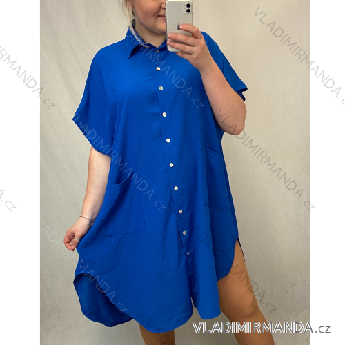 Šaty dlhé letné košeľové krátky rukáv dámske oversize (2XL/4XL ONE SIZE) TALIANSKÁ MÓDA IMM2153076MS hnedožltý