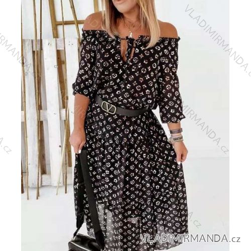 Šaty carmen cez ramená dlhý rukáv dámske (S / M ONE SIZE) TALIANSKÁ MÓDA IMWY21739