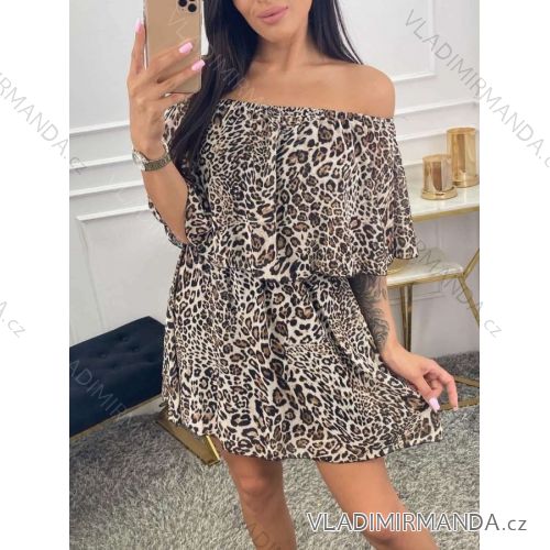 Šaty letné carmen dámske leopard (S / M ONE SIZE) TALIANSKÁ MÓDA IMWA216060