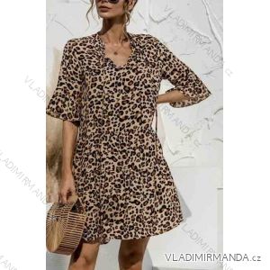 Šaty dlhé elegantný leopard krátký rukáv dámske (SM one size) TALIANSKÁ MÓDA IMWA216076