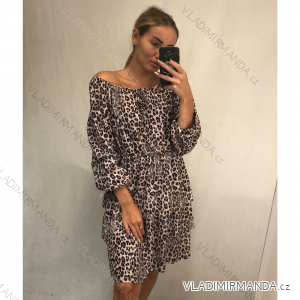 Šaty šifónové carmen dlhý rukáv leopard dámske (S / M ONE SIZE) TALIANSKÁ MÓDA IMWG21184