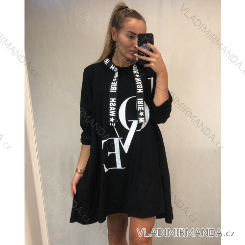 Šaty mikinové dlouhý rukáv s kapucí dámské (L/2XL ONE SIZE) ITALSKÁ MÓDA IMD211004