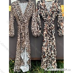 Šaty dlhé dlhý rukáv dámske leopard (S / M ONE SIZE) TALIANSKÁ MÓDA IMWM216484