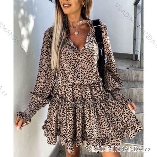 Šaty elegantné košeľové dlhý rukáv dámske leopard (S / M ONE SIZE) TALIANSKÁ MÓDA IMWG216523