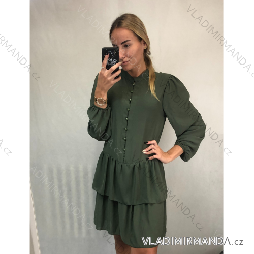 Šaty elegantné košeľové dlhý rukáv dámska (S / M ONE SIZE) TALIANSKÁ MÓDA IMWK21395/DR S / M khaki