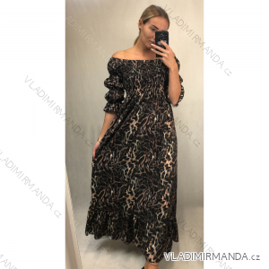 Šaty dlhé letné žabičkování carmen cez ramená dámske leopard (S / M ONE SIZE) TALIANSKÁ MÓDA IMWA216172-2