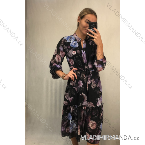 Šaty elegantné košeľové dlhý rukáv dámska (S / M ONE SIZE) TALIANSKÁ MÓDA IMWK21397/DR S/M černá