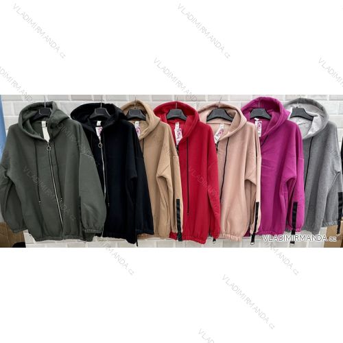 Mikina s kapucňou na zips dlhý rukáv dámske (L / XL ONE SIZE) TALIANSKÁ MÓDA IMWT21249