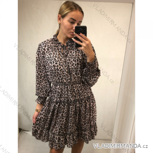 Šaty elegantné dlhý rukáv dámske leopard (S / M ONE SIZE) TALIANSKÁ MÓDA IMWK21300