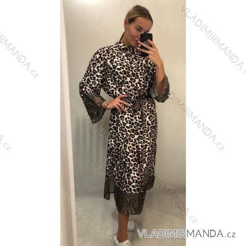 Šaty dlhé elegantné saténové dlhý rukáv dámske (ONE SIZE XL / XXL) TALIANSKA MODA IM421284-A / DR hnedá XL / 2XL