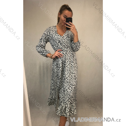 Šaty elegantné dlhý rukáv dámske leopard (S / M.ONE SIZE) TALIANSKÁ MÓDA IMM211310-A