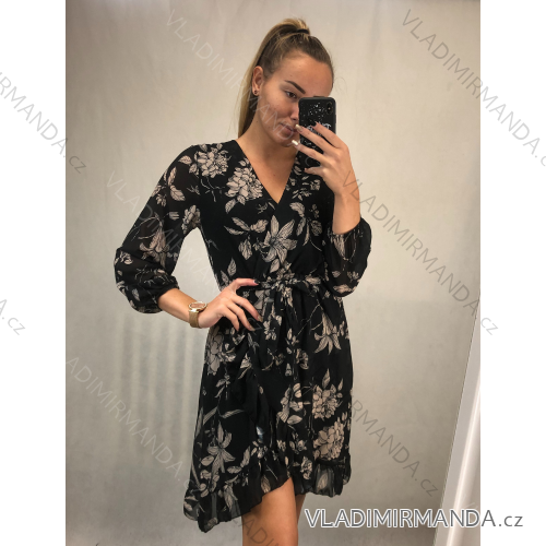 Šaty elegantní šifónové dlouhý rukáv dámské (S/M.ONE SIZE) ITALSKÁ MÓDA IMM211352/DR čierna S / M