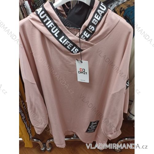 Šaty mikinové s kapucňou dlhý rukáv dámske (S / M ONE SIZE) TALIANSKÁ MÓDA IMP21266