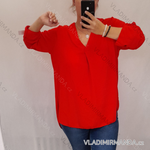 Šaty košeľové s opaskom dlhý rukáv dámske (2XL / 3XL ONE SIZE) TALIANSKÁ MÓDA IM321525 / DR 2XL/3XL červená