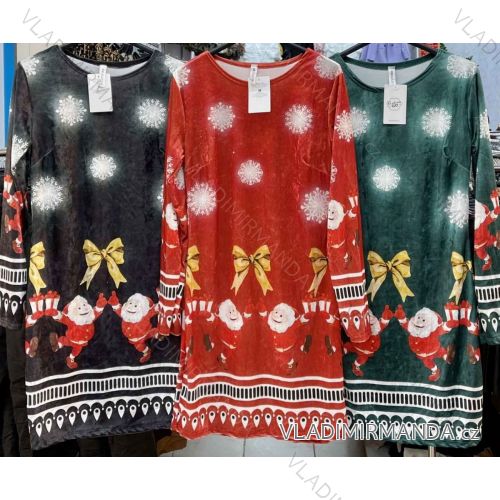 Šaty zamatové vianočné dlhý rukáv dámske (S/M ONE SIZE) TALIANSKA MÓDA IMWA217995